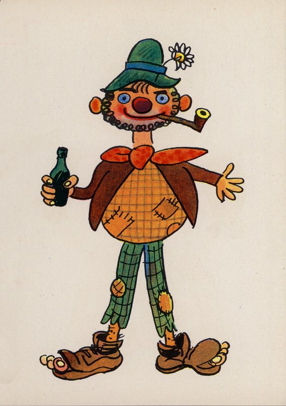 Et af Walter Triers skøre mennesker (farvelitografi) af Walter Trier