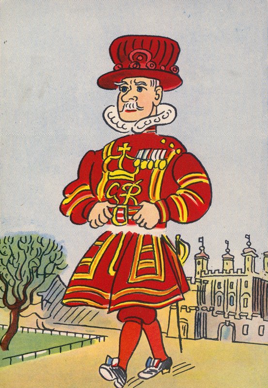 Walter Triers skøre kostumer: England, Beefeater (farvelitografi) af Walter Trier