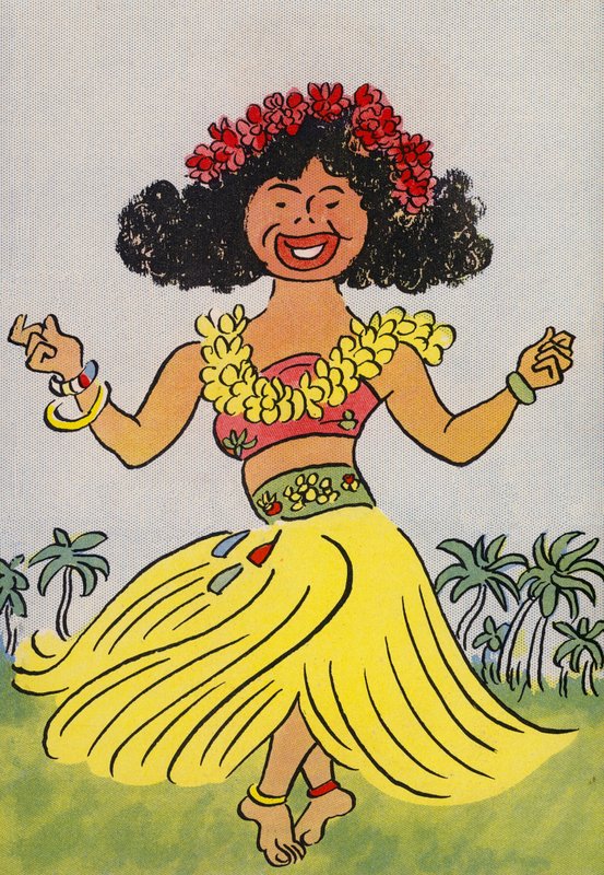 Walter Triers skøre kostumer: Hawaii (farvelitografi) af Walter Trier