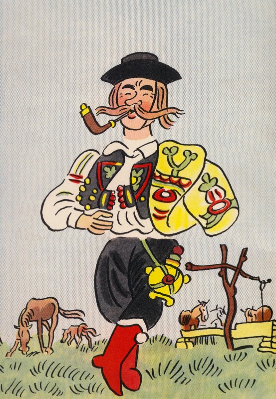 Walter Triers skøre kostumer: Ungarn (farvelitografi) af Walter Trier