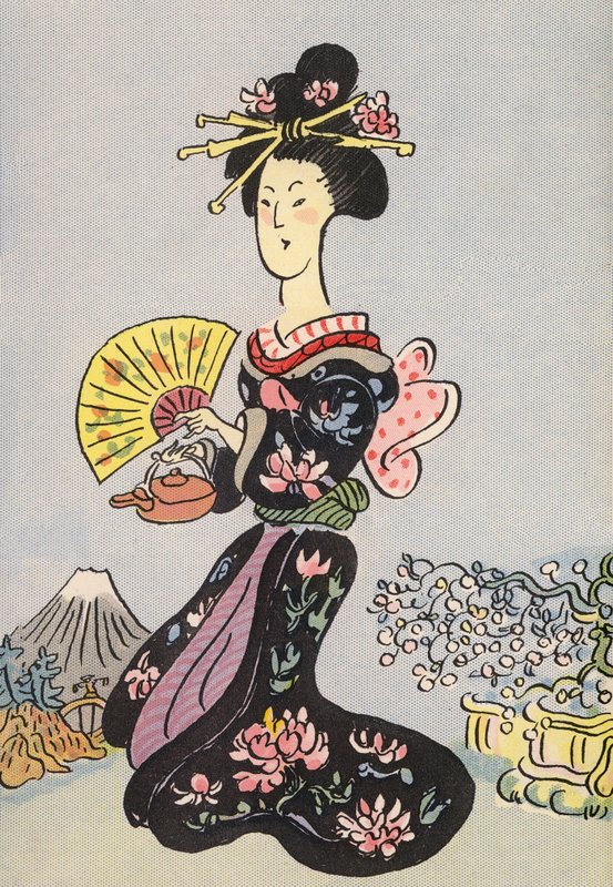 Walter Triers skøre kostumer: Japan (farvelitografi) af Walter Trier