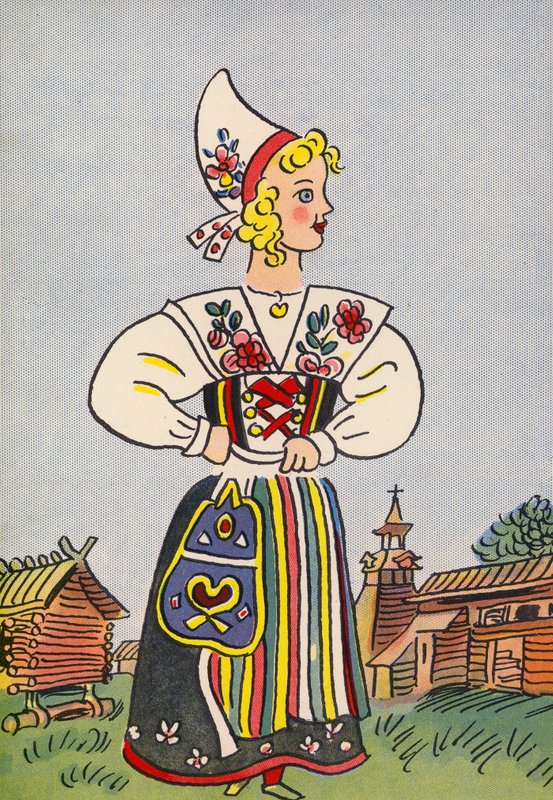 Walter Triers skøre kostumer: Sverige (farvelitografi) af Walter Trier