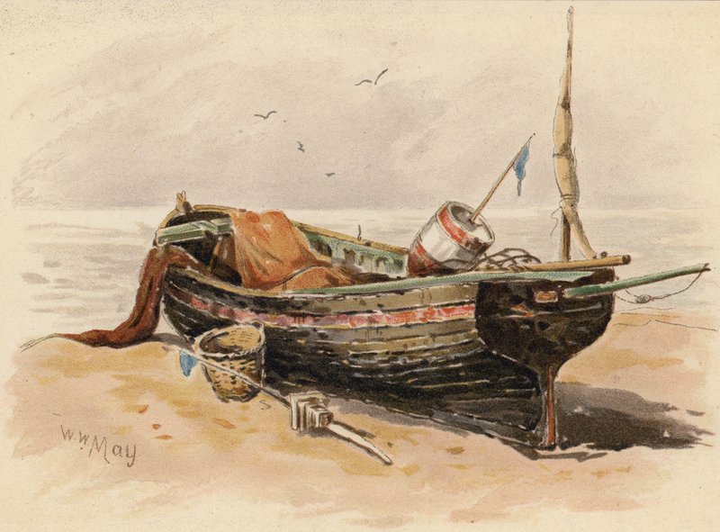Fransk fiskekutter (farvelitografi) af Walter William May