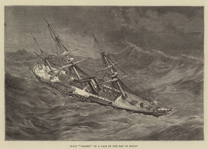 HMS Urgent i en kuling i Biscayabugten af Walter William May