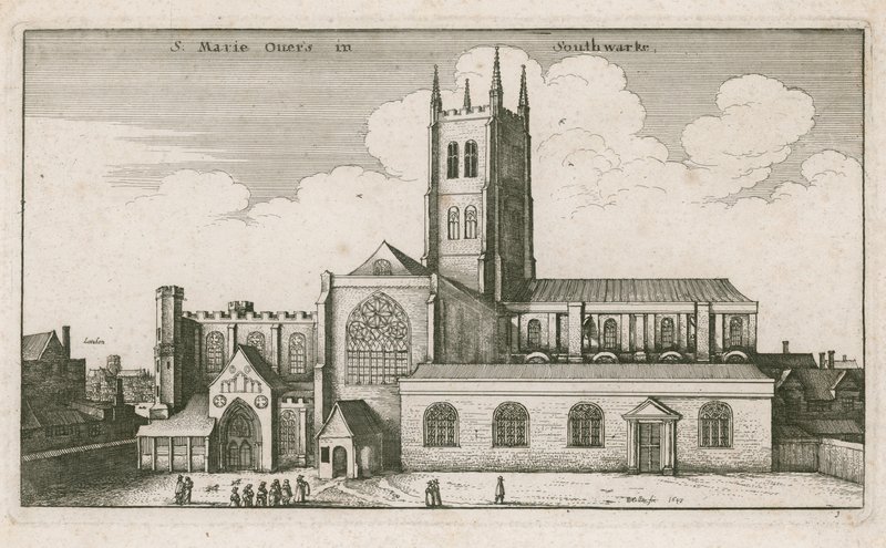 St Mary Overies, Southwark, London; tegning fra 1647 af Wenceslaus Hollar