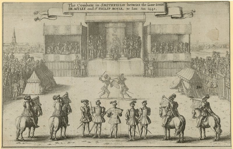 Kampen i Smithfield mellem den samme John de Astley og Sir Philip Boyle af Wenceslaus Hollar