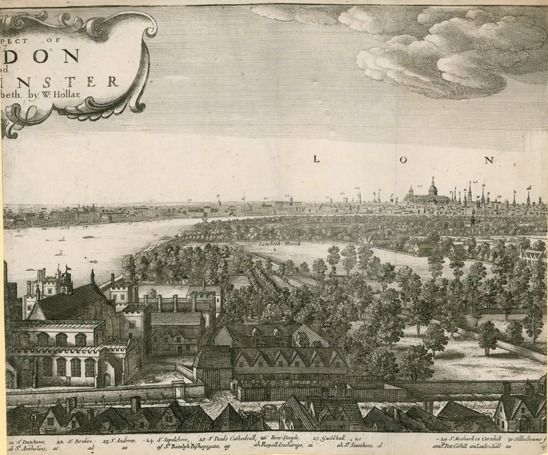 Udsigten til London og Westminster taget fra Lambeth af Wenceslaus Hollar