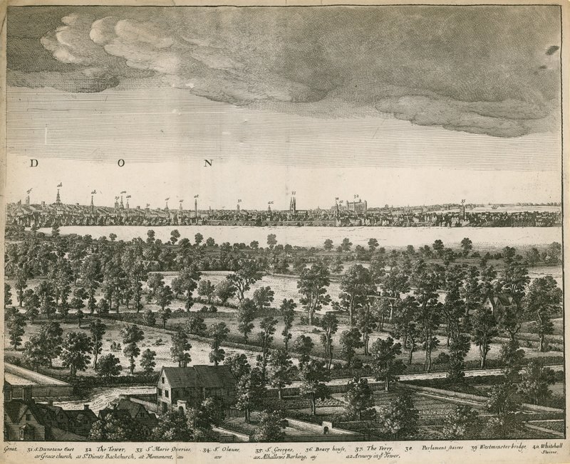 Udsigten over London og Westminster set fra Lambeth af Wenceslaus Hollar
