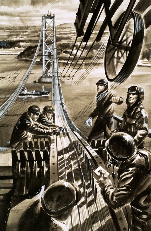 Bygning af broen over Firth of Forth (gouache på papir) af Wilf (20th century) Hardy