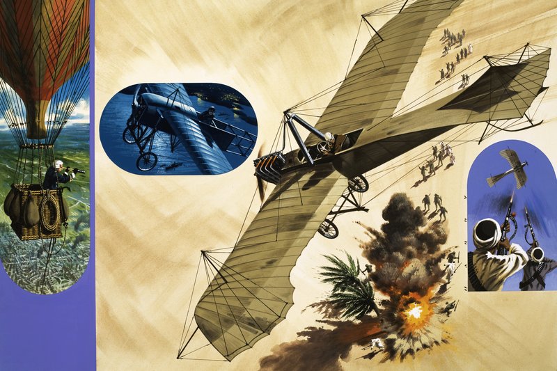 I 1911 blev løjtnant Giulip Gavotti den første mand, der kastede en bombe fra et fly. af Wilf (20th century) Hardy