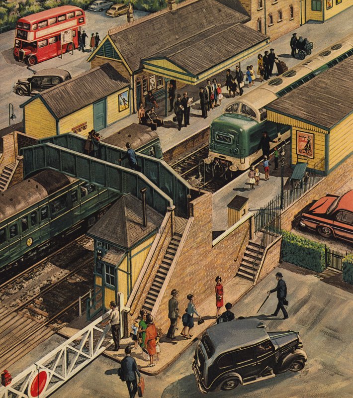Jernbanestation, England af Wilf (20th century) Hardy