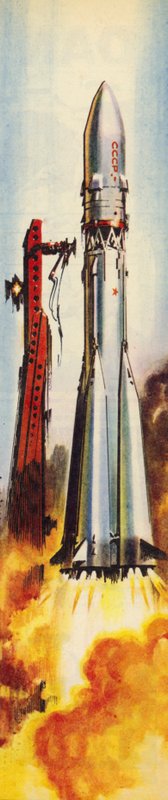Vostok 6 ved start (farvelitografi) af Wilf (20th century) Hardy