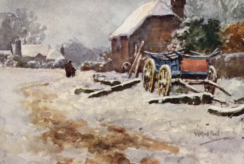 Vinterscene (farvelitografi) af Wilfrid Williams Ball
