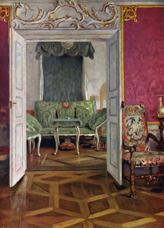 Boudoir i slottet Weikersheim, Württemberg, udsmykning af rokokoperioden af Wilhelm Beckmann