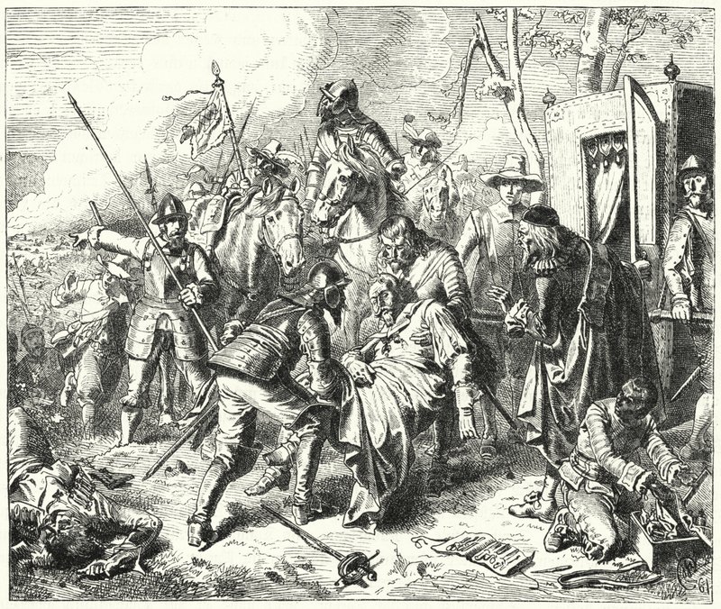 Grev Tilly blev dødeligt såret i slaget ved Rain, 1632 af Wilhelm Camphausen