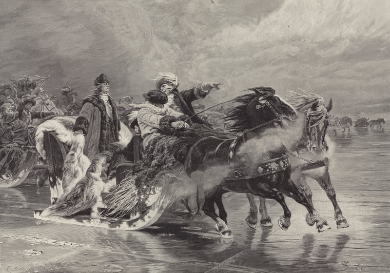 Den store kurfyrste krydser den kuriske lagune, 19. januar 1679 af Wilhelm Simmler