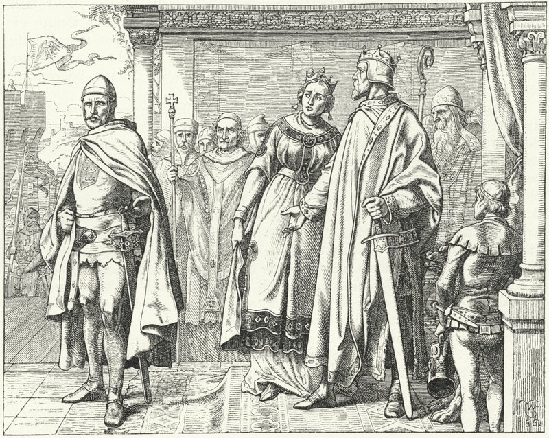 Ernest II, hertug af Schwaben, før kong Conrad II af Tyskland efter at have gjort oprør mod ham af Wilhelm Camphausen