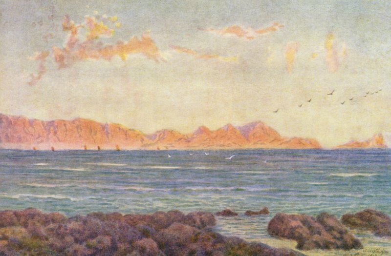 Den sydlige del af False Bay med Cape Hangclip (farvelitografi) af Wilhelm Westhofen