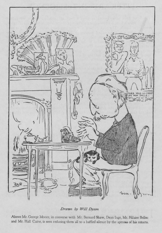 George Moore, irsk forfatter, arbejder ved sin skrivemaskine (litho) af Will Dyson
