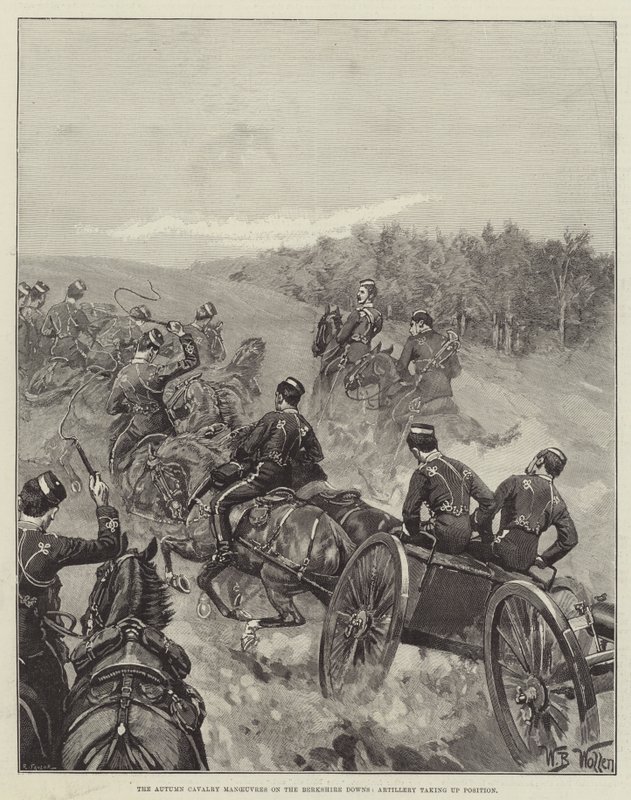 Efterårets kavaleri manøvrer på Berkshire Downs, artilleri indtager position af William Barnes Wollen