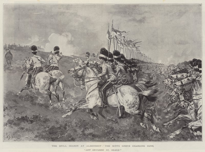 Drill-sæsonen ved Aldershot, Scots Greys lader våben af William Barnes Wollen