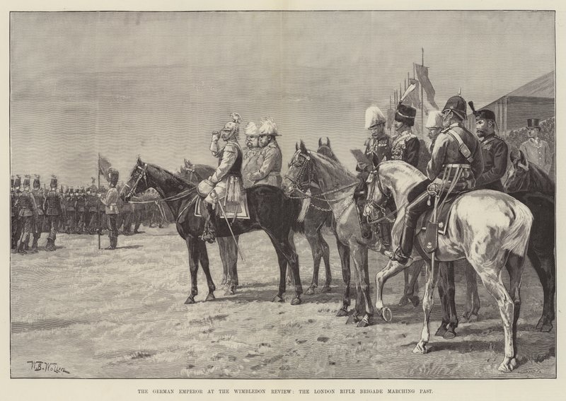Den tyske kejser ved Wimbledon Review, London Rifle Brigade marcherer forbi af William Barnes Wollen