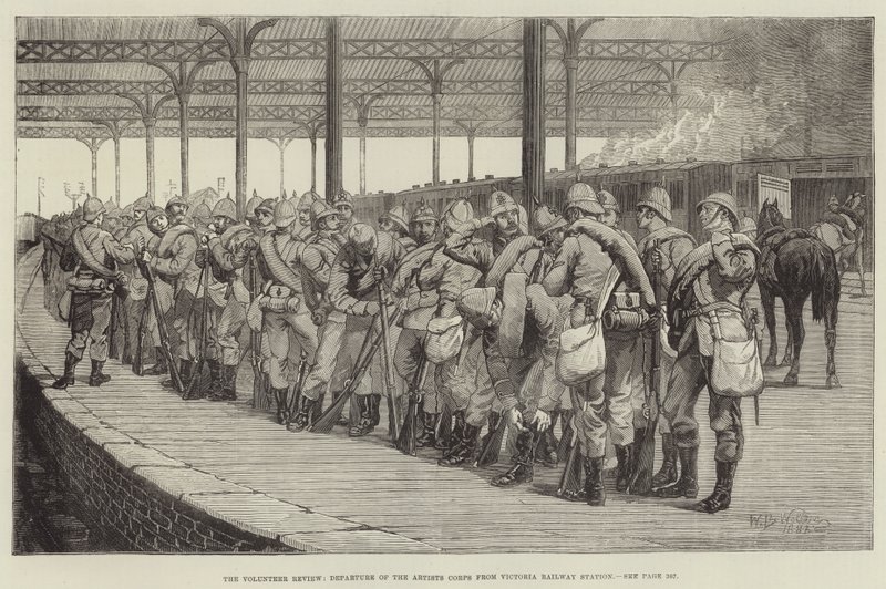 Frivilliggennemgangen, Kunstnerkorpsets afgang fra Victoria Railway Station af William Barnes Wollen