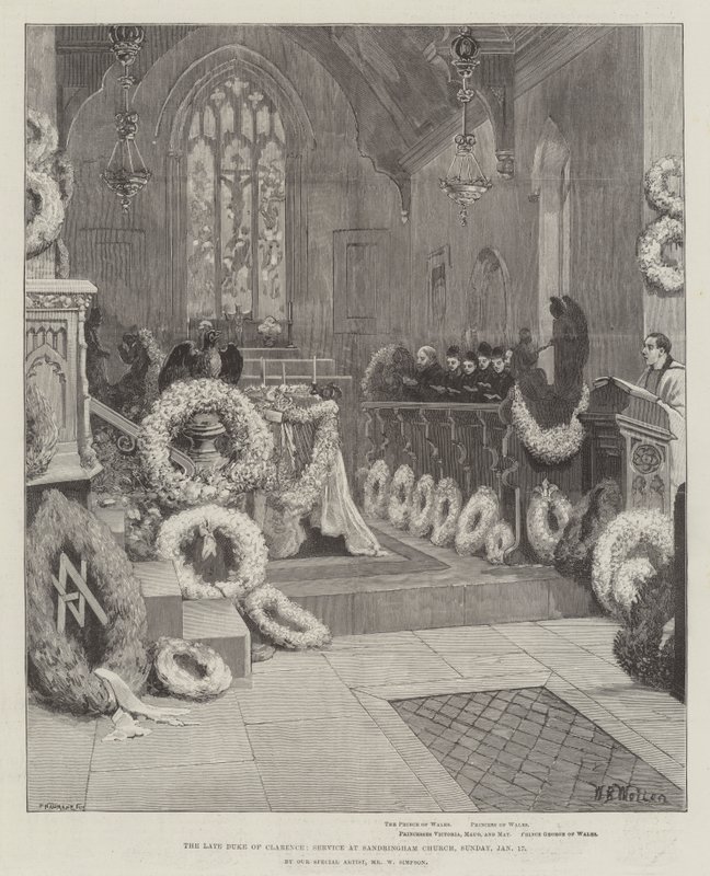 Den afdøde hertug af Clarence, Gudstjeneste i Sandringham Church, søndag den 17. januar af William Barnes Wollen