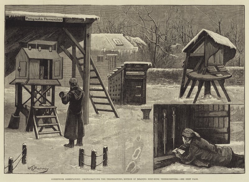 Greenwich Observatory, der fotograferer temperaturen; Metode til aflæsning af dybtsænkede termometre af William Bazett Murray