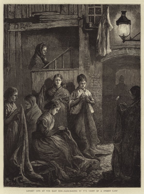 London Life at the East End, sækkefremstilling ved lyset af en gadelampe af William Bazett Murray