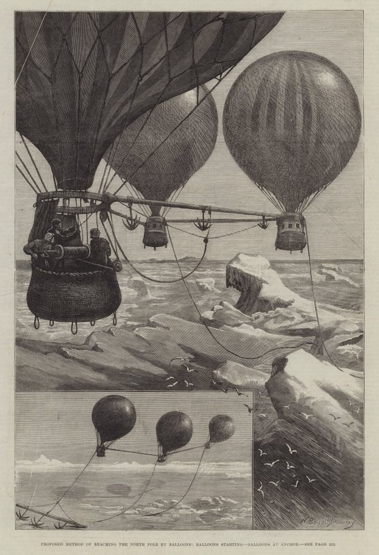 Foreslået metode til at nå nordpolen med balloner, balloner, der starter, balloner ved anker af William Bazett Murray
