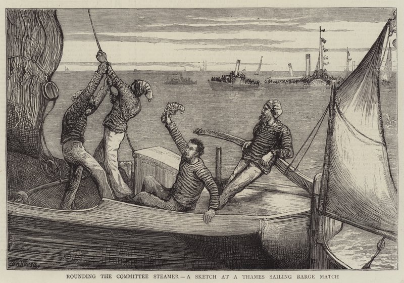 Runding the Committee Steamer, en skitse fra en kamp om en sejlbåd på Themsen af William Bazett Murray