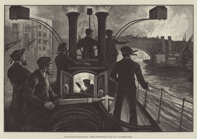 London Brandvæsen, Steam Fire-Engine går til en Riverside Brand af William Bazett Murray