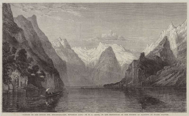 Solopgang på Konigs See, Berchtesgaden, bayerske alper af William C. Smith