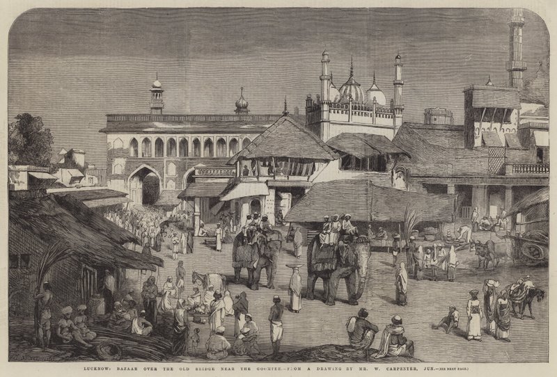 Lucknow, basar over den gamle bro nær Goomtee af William Carpenter