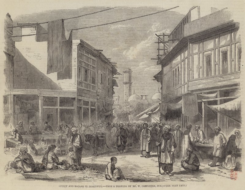 Gade og basar i Peshawur af William Carpenter