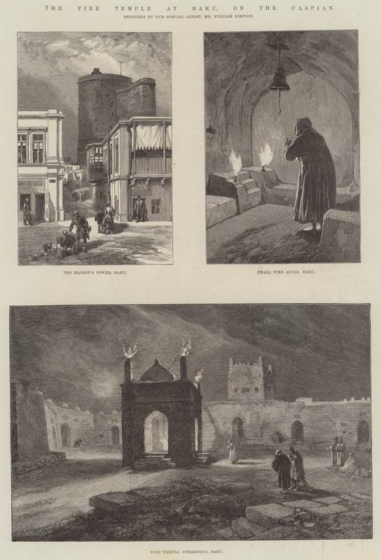 Ildtemplet i Baku ved Det Kaspiske Hav af William Crimea Simpson