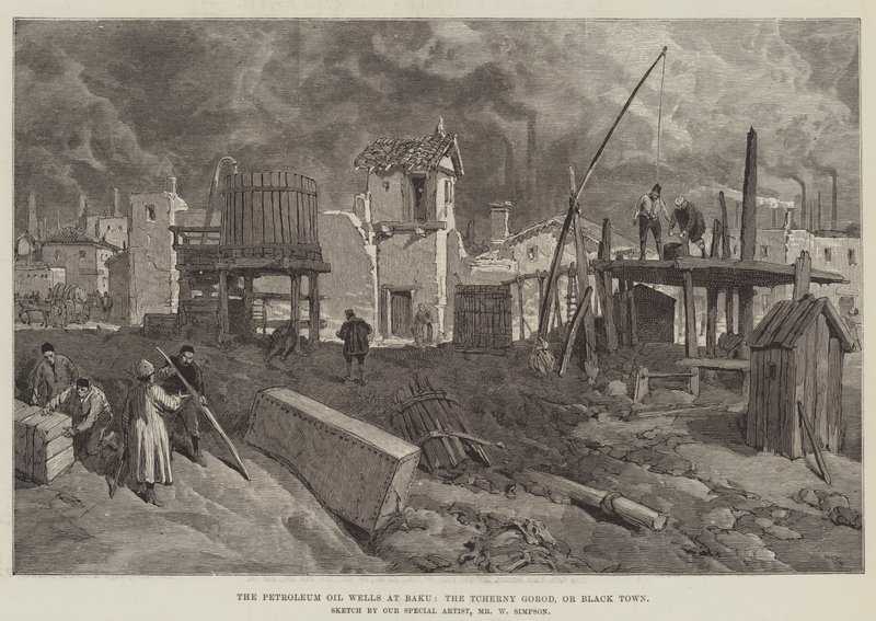 Petroleumsoliebrøndene i Baku, Tcherny Gorod eller Black Town af William Crimea Simpson