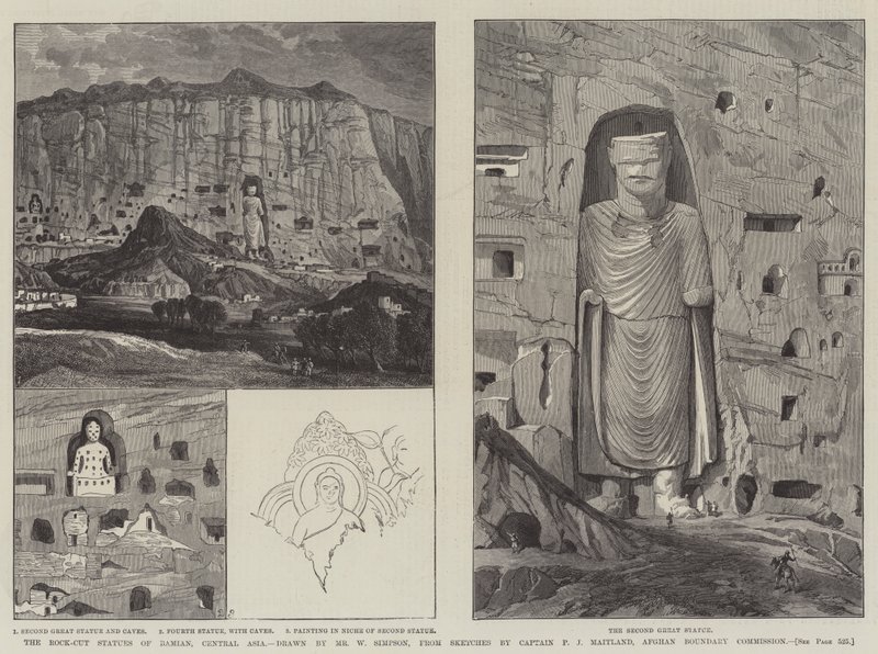 De klippeudskårne statuer af Bamian, Centralasien af William Crimea Simpson