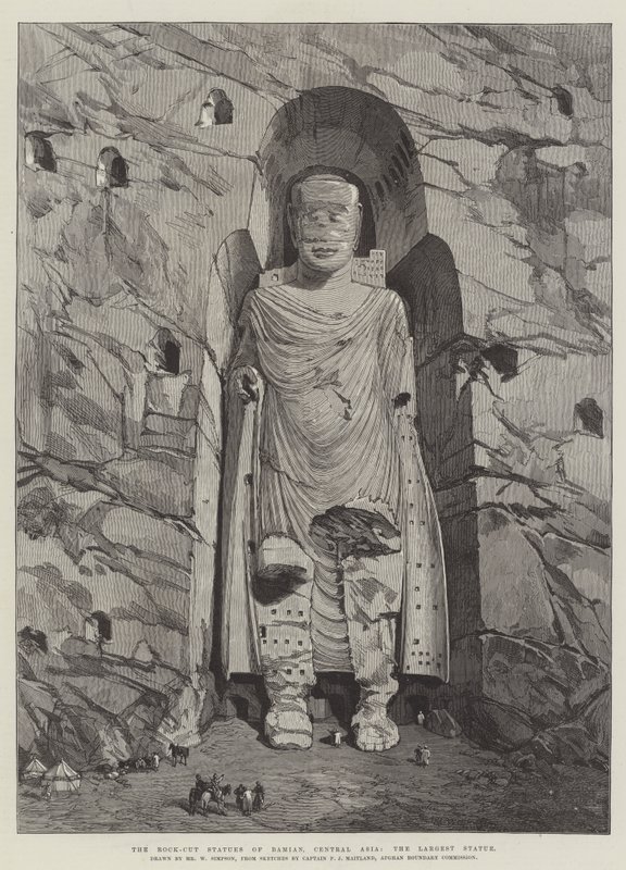 De klippeudskårne statuer af Bamian, Centralasien, den største statue af William Crimea Simpson