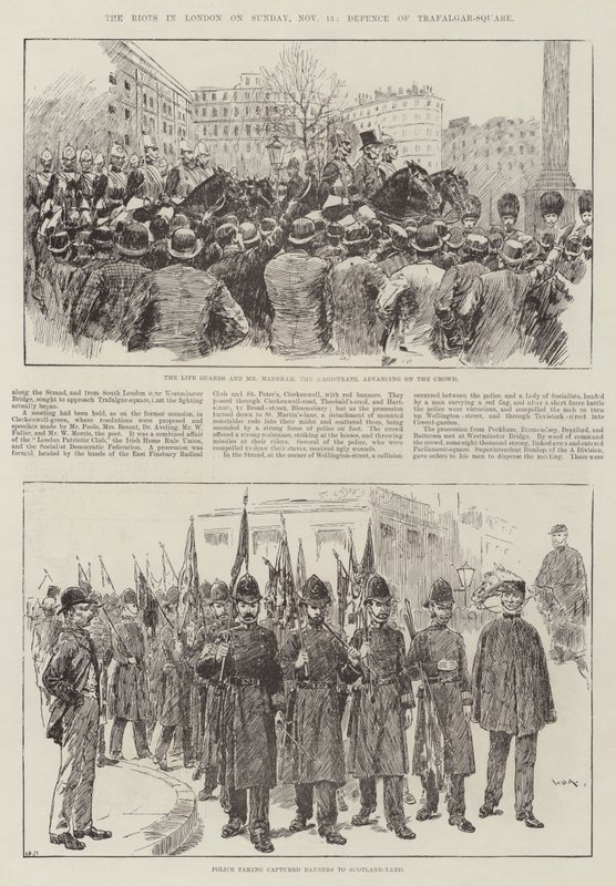 Optøjerne i London søndag den 13. november, forsvaret af Trafalgar-Square af William Douglas Almond