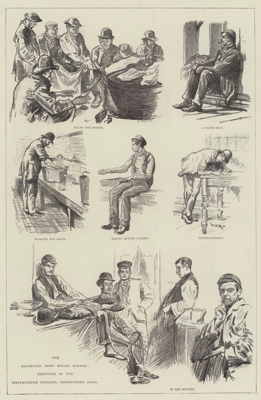 The Salvation Army Social Scheme, Skitser i Westminster Shelter, Horseferry Road af William Douglas Almond