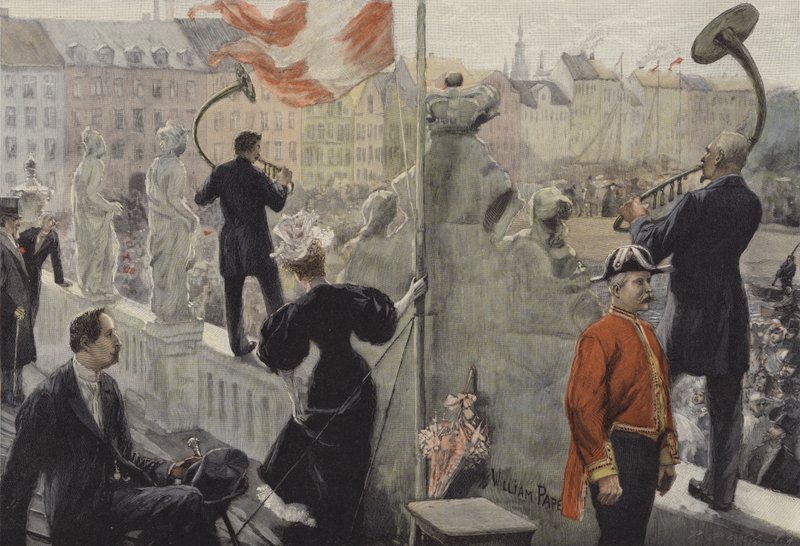 Trompetister på taget af Etnografisk Museum i København sankthansdagen af William Friedrich Georg Pape
