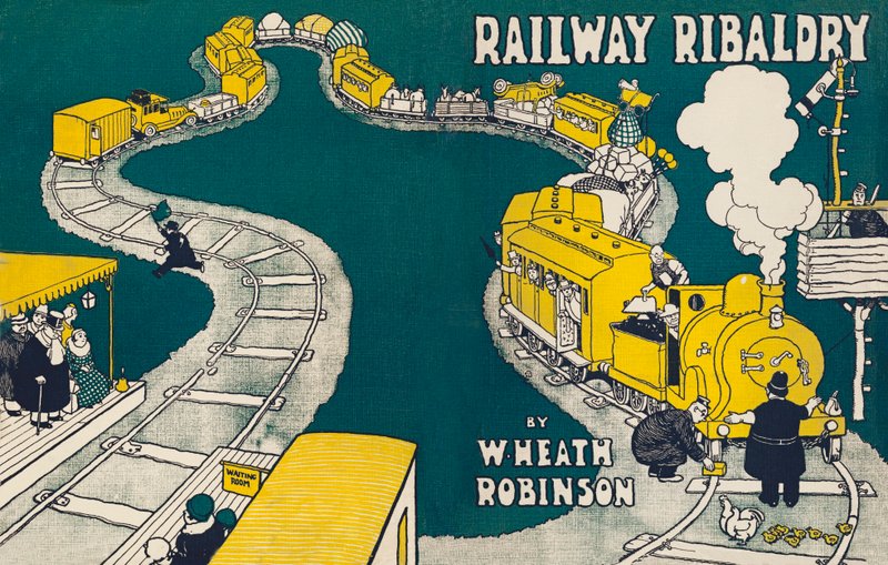 Forsideillustration til Railway Ribaldry af W Heath Robinson af William Heath Robinson