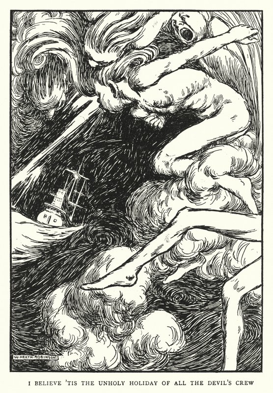 Jeg tror "det er den uhellige helligdag for hele djævelens besætning af William Heath Robinson