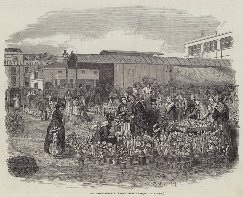 Blomstermarkedet i Covent-Garden af William James Linton