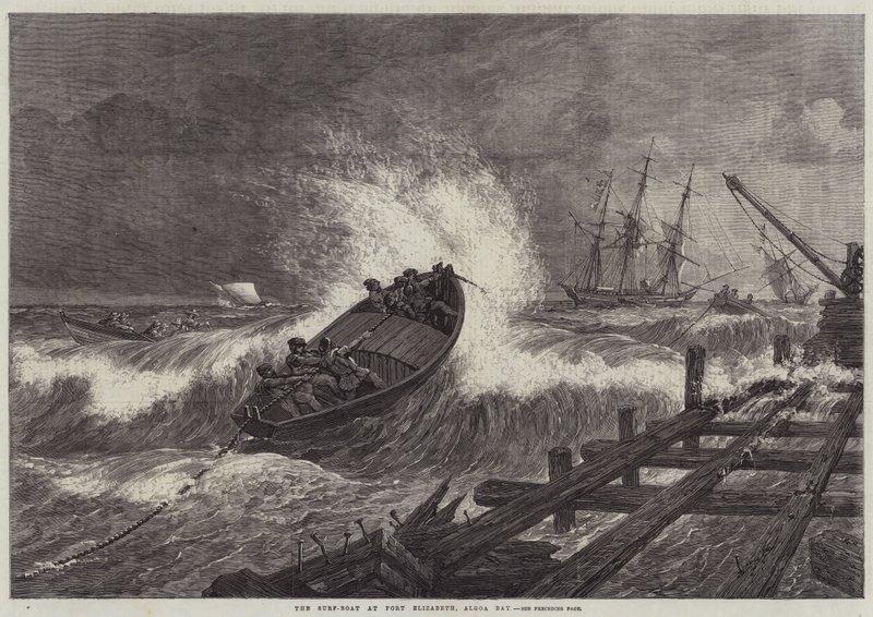 Surfbåden ved Port Elizabeth, Algoa Bay af William James Linton