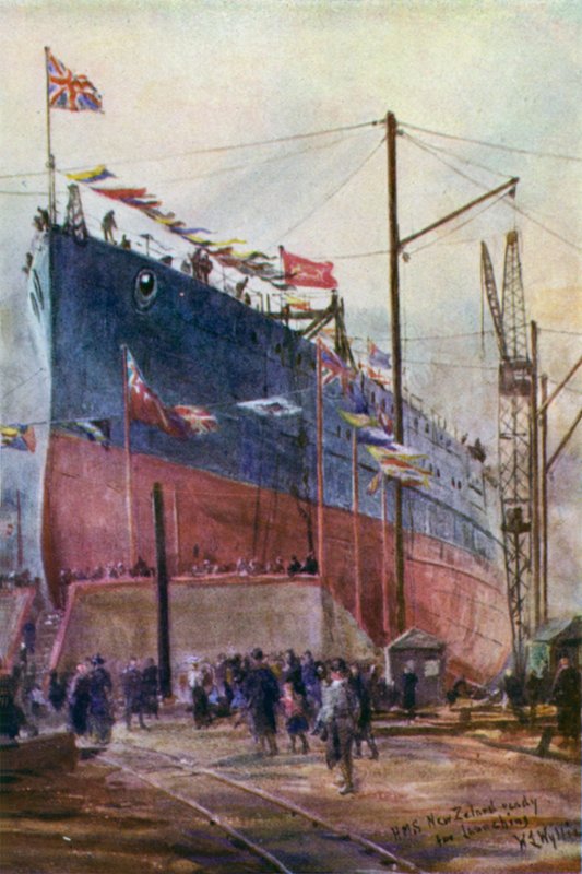 Battle Cruiser "New Zealand" på lagrene, 1912 af William Lionel Wyllie