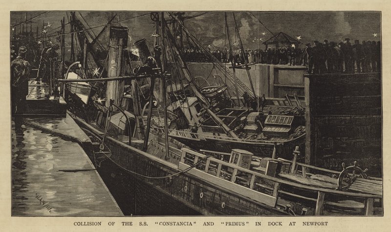 Kollision af SS Constancia og Primus i Dock ved Newport af William Lionel Wyllie