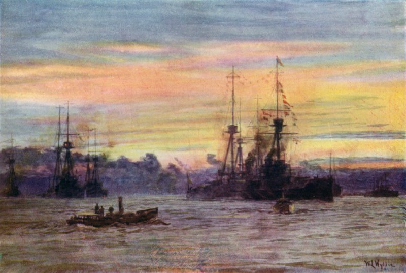 Dreadnoughts forankring, 1912 af William Lionel Wyllie
